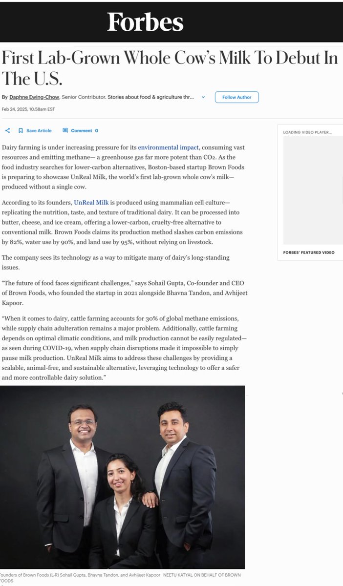 BrownFoods1's tweet photo. Elated to shared that we got featured in @Forbes! 🎉 

Presenting the World’s 1st Test tube of Cow-Free Real Whole Cow Milk - UnReal Milk!

Forbes Link - https://t.co/6P0A8A1gSz

#FutureOfFood #Sustainability #CellularAgriculture #Innovation #FoodTech #AnimalWelfare https://t.co/OnNrUcNrzP
