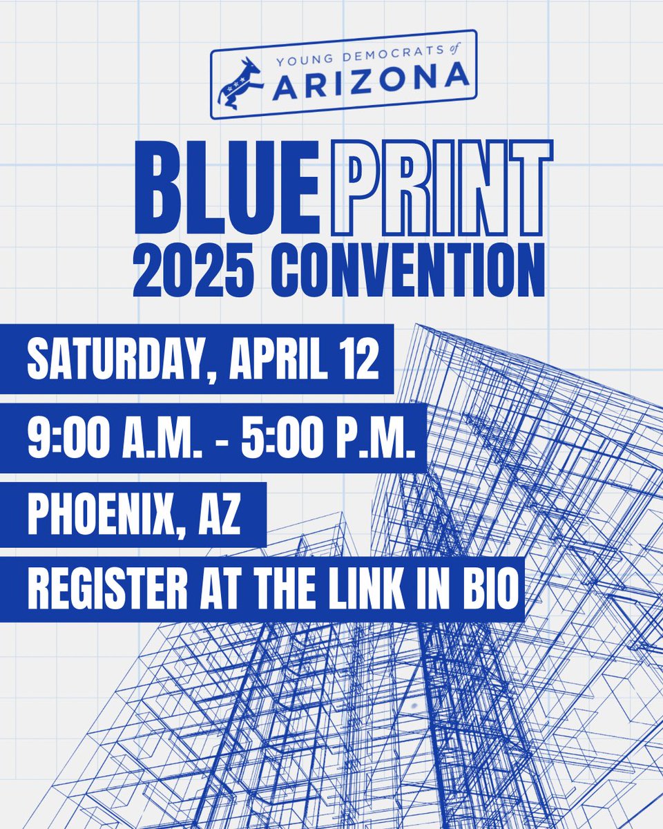 SAVE THE DATE: The Young Democrats of Arizona are hosting our statewide convention on April 12, 2025, in Phoenix. More details to come.

Register: docs.google.com/forms/d/1MHYDh…