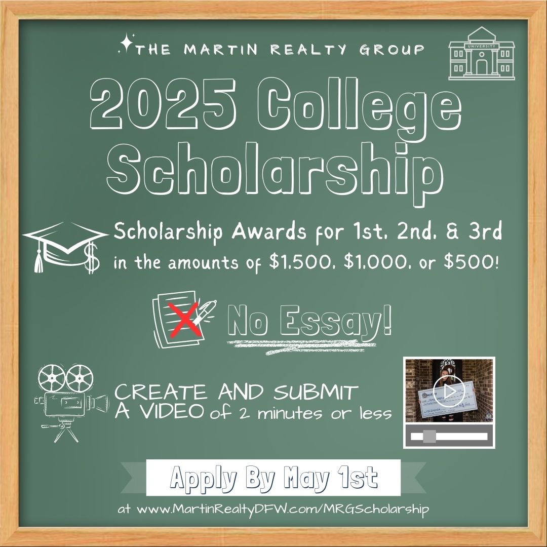 🎓Calling all high school seniors and current college students! It's that time of year again! 🌟 Apply for the MRG College Scholarship and take your educational journey to the next level!

Apply by May 1st! 🗓️

👉 Click here for more info and to submit... martinrealtydfw.com/mrgscholarship