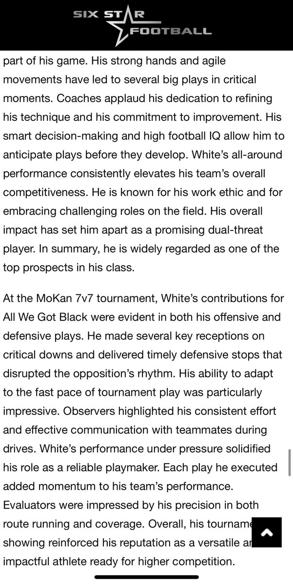 Thank you <a href="/sixstarfootball/">Six Star Football | PLUS+</a> for the write up! Locked in and working hard! More to come‼️