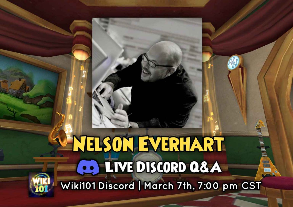 Wiki101 is excited to announce that on March 7th at 7 pm CST, we will be hosting a live Q&amp;A in our Discord server with none other than <a href="/nelsoneverhart/">Nelson Everhart</a>, the musical mastermind behind most of the amazing tracks in both #Wizard101 and #Pirate101!

Link in bio, RT to spread the word!