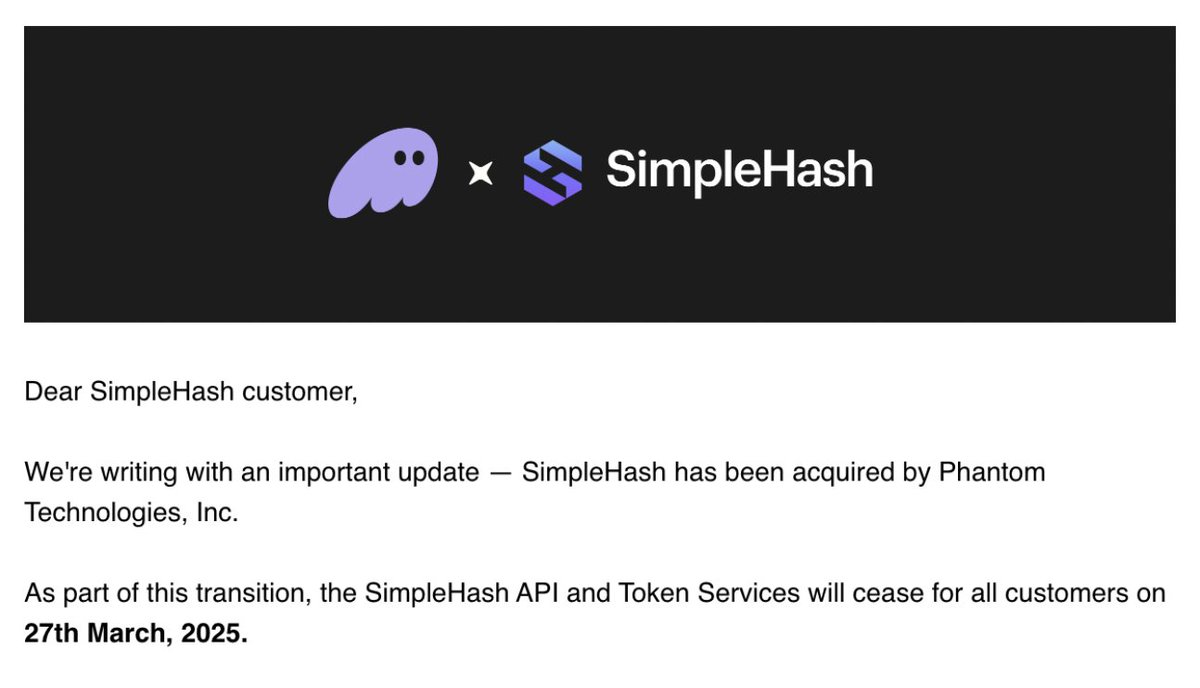 Phantom acquiring SimpleHash and immediately shutting it down is so gangster