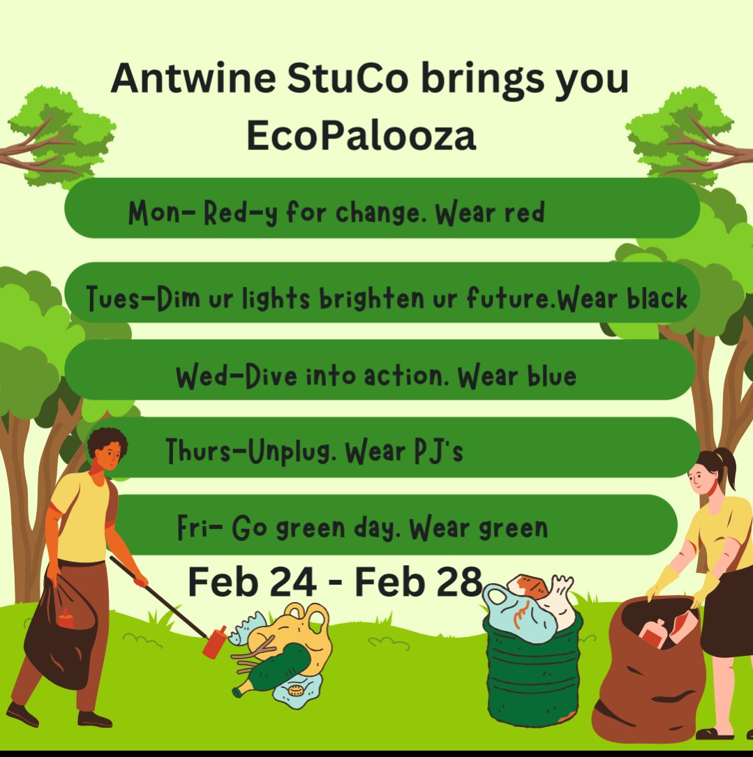Michelle Villalobos (@hurshelams_art) on Twitter photo Antwine Student Council is raising Energy and Environmental awareness. Join us by participating in our dress up days this week.
#tasc <a href="/HAntwine_MS/">Patricia Pedroza</a> <a href="/MChavez_AMS/">Monica Chavez</a> <a href="/iGalindo_AMS/">Mr. Galindo</a> Antwine Student Council is raising Energy and Environmental awareness. Join us by participating in our dress up days this week.
#tasc <a href="/HAntwine_MS/">Patricia Pedroza</a> <a href="/MChavez_AMS/">Monica Chavez</a> <a href="/iGalindo_AMS/">Mr. Galindo</a>