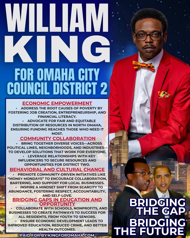 Bridging The Gap with Love!
KingforOmaha.com
957fmtheboss.com
Vote April 1, William King Omaha City Council..Dist. #2
<a href="/followers/">はうはう</a>