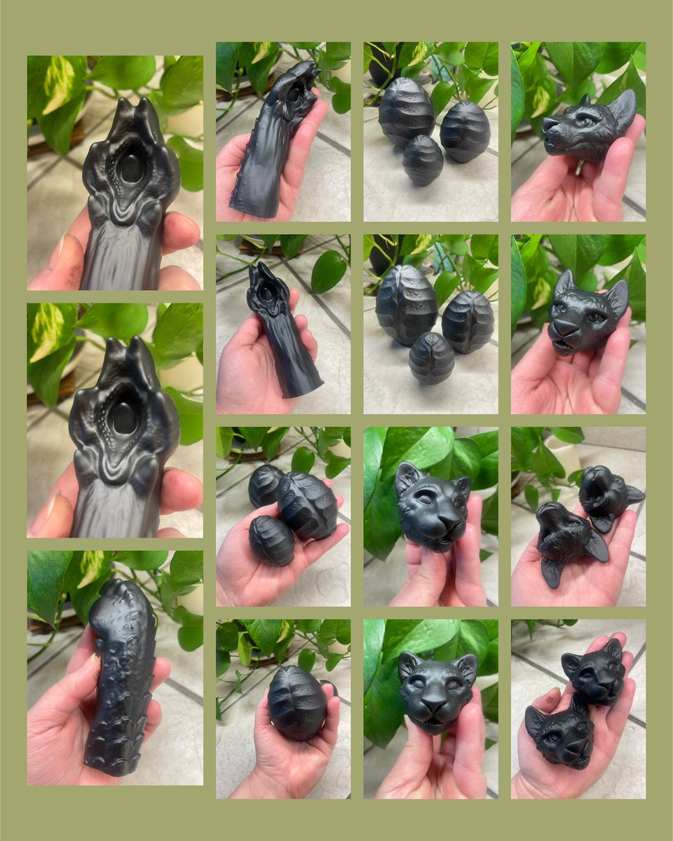 XenocatArtifact's tweet photo. So many cute things finished up today! 

I can’t wait to get these in the molds and onto our store. 

Which of these catches your eye the most? 

We’ve got squishy Canine and Feline heads, the new Nodus Egg Prints, the Zahne vibe sleeve- so many friends!

Still got *alot* to do and may tackle a series of Nanobits and redo how we did those, but I can’t wait.