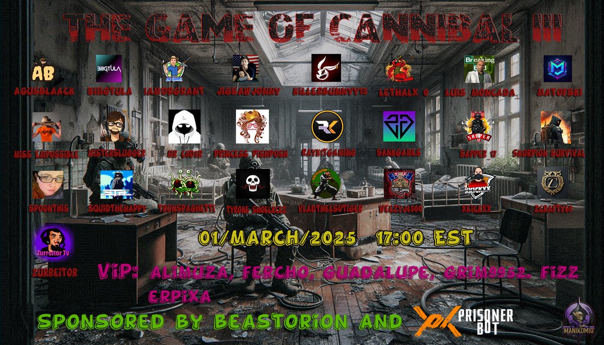 TyroneSh0elacez's tweet photo. This Saturday March 1st----The Game of Cannibal!!!!
I'm coming for all of you!!!
#scumgame #gamepires #SCUM #SurviveSCUM #tyroneSh0elacez #tyrone_shoelacez #twitch @Mr_C0d3r @Zurreitor @LuisMoncada77 @Matofskii @zCrafty69 @Miss_EMpossible @Lethalx_0 @xKiCkxx @RayKitGaming @VladTheLSUTiger @spoon_this @tronspaghetti @Jigsaw_Jonny @Biiigtula @AgusBlaack @MisterSIugger @Sankgames @Sapper_17 @squid_the_Happy
https://t.co/9dVLpIic31