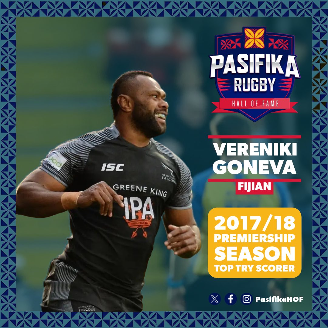 As we celebrate Pasifika’s greatest players, coaches, and contributors…we celebrate the 2017/2018 <a href="/premrugby/">Premiership Rugby</a> top try scorer, <a href="/VGoneva/">vereniki_goneva</a>!🌊🌴