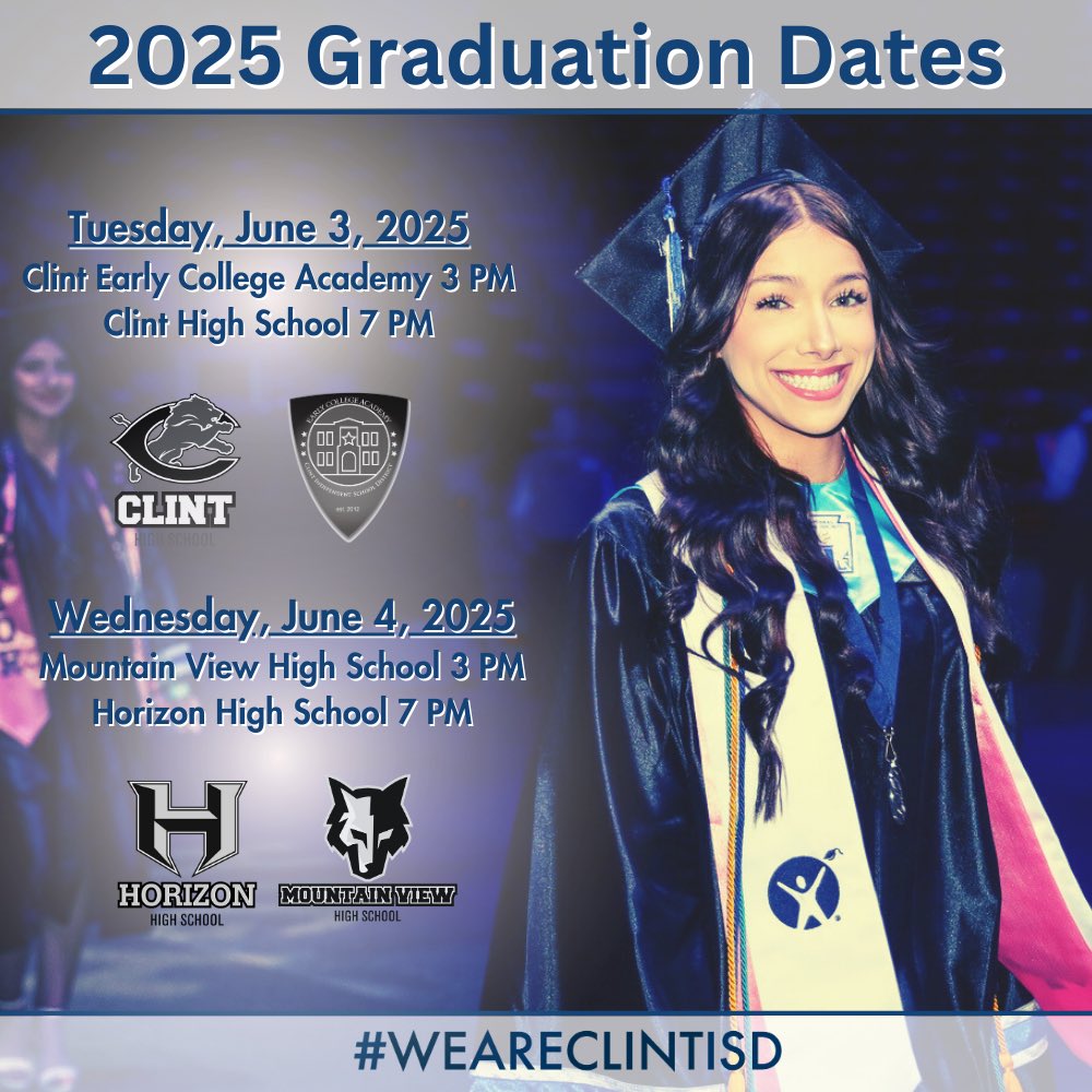 🎓 Class of 2025 – 🎓 The countdown is on! ⏳ Mark your calendars, grads! Here are the official dates for our high school graduations. This is the moment we’ve all worked for! Let’s celebrate together and make it a day to remember! 🌟

bit.ly/3QBQanM