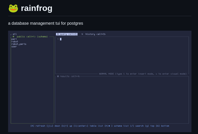 tom_doerr's tweet image. Terminal-based database management tool for PostgreSQL