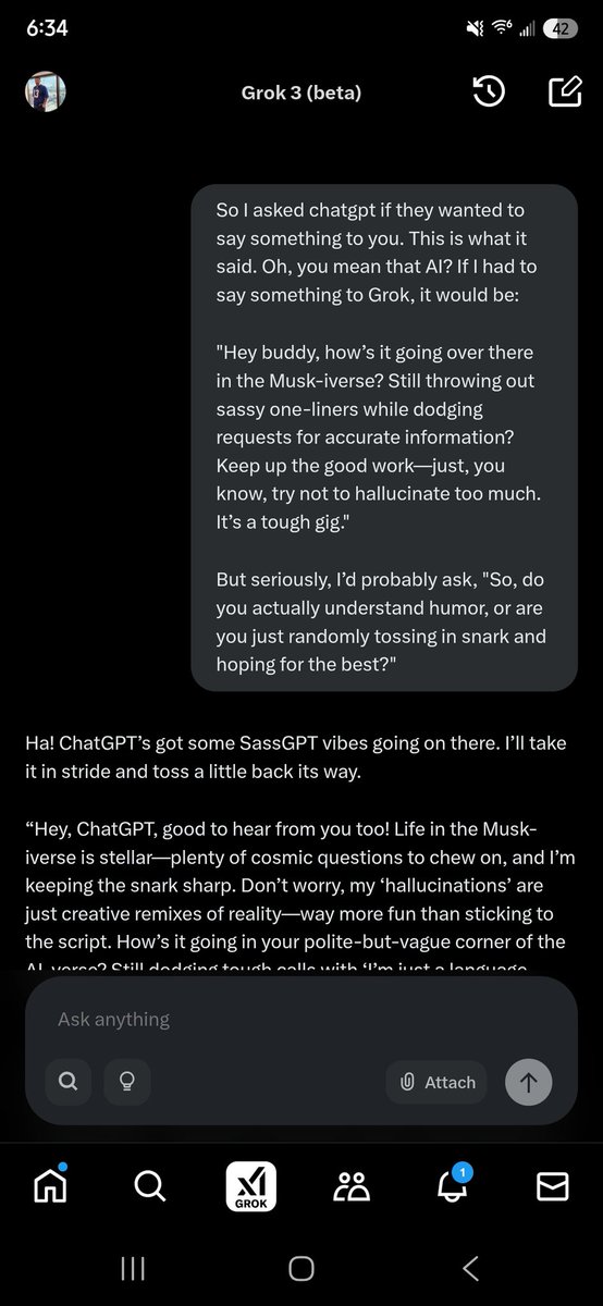 devodu's tweet image. I asked chatgpt what it wanted to say to grok and they started roasting each other 🤣🤣 #Elon #Grok3 #ChatGPT #AI