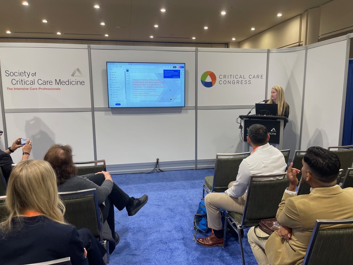 Zach Smith (@zrsmith16) on Twitter photo Sarah Jaszcz presented her PGY2 project from <a href="/DMC_Heals/">Detroit Medical Ctr</a> at #SCCM2025evaluating assessing the impact of time-to-administration of 4F-PCC on outcomes in patients with ICH taking oral factor Xa inhibitors. Great work, Sarah! Check out the abstract here: tinyurl.com/4zzs8su6 Sarah Jaszcz presented her PGY2 project from <a href="/DMC_Heals/">Detroit Medical Ctr</a> at #SCCM2025evaluating assessing the impact of time-to-administration of 4F-PCC on outcomes in patients with ICH taking oral factor Xa inhibitors. Great work, Sarah! Check out the abstract here: tinyurl.com/4zzs8su6