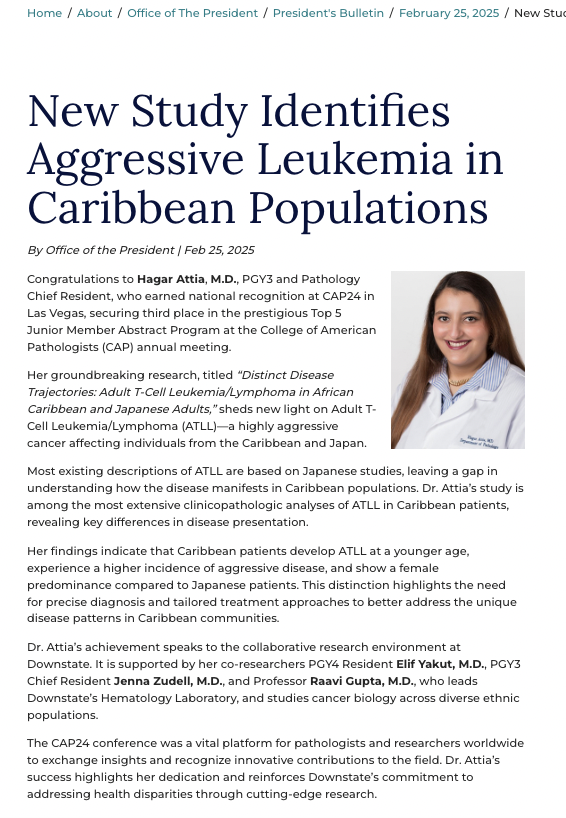 HagarAttiaMD1's tweet image. Thank you to @sunydownstate President's office for the recognition! 🥳 and thank you to @Pathologists for giving us the platform to present our work at #CAP24 @RaaviGuptaMD @ElifYakutMD @JennaJarrellMD excited for what's to come! 🤩 #hemepath #PathX downstate.edu/about/office-o…