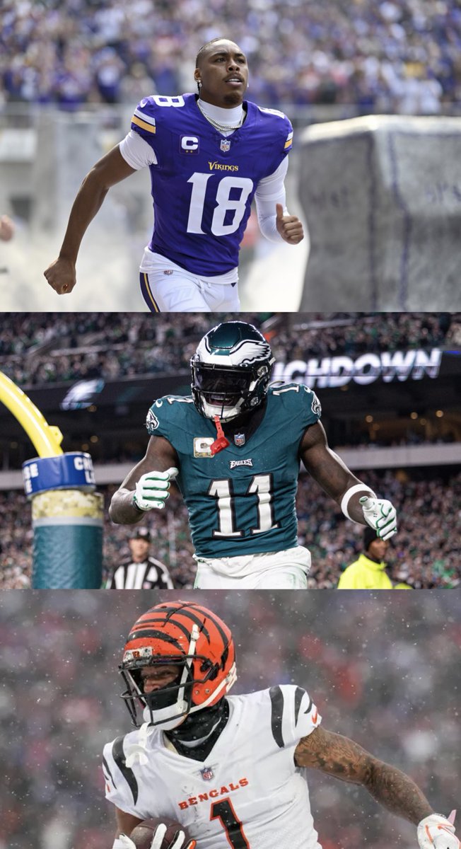MLFootball's tweet image. TRENDING: #Eagles AJ Brown says that he is the 3rd best wide receiver in the entire #NFL.

1) Justin Jefferson
2) Ja'Marr Chase
3) Himself

👀