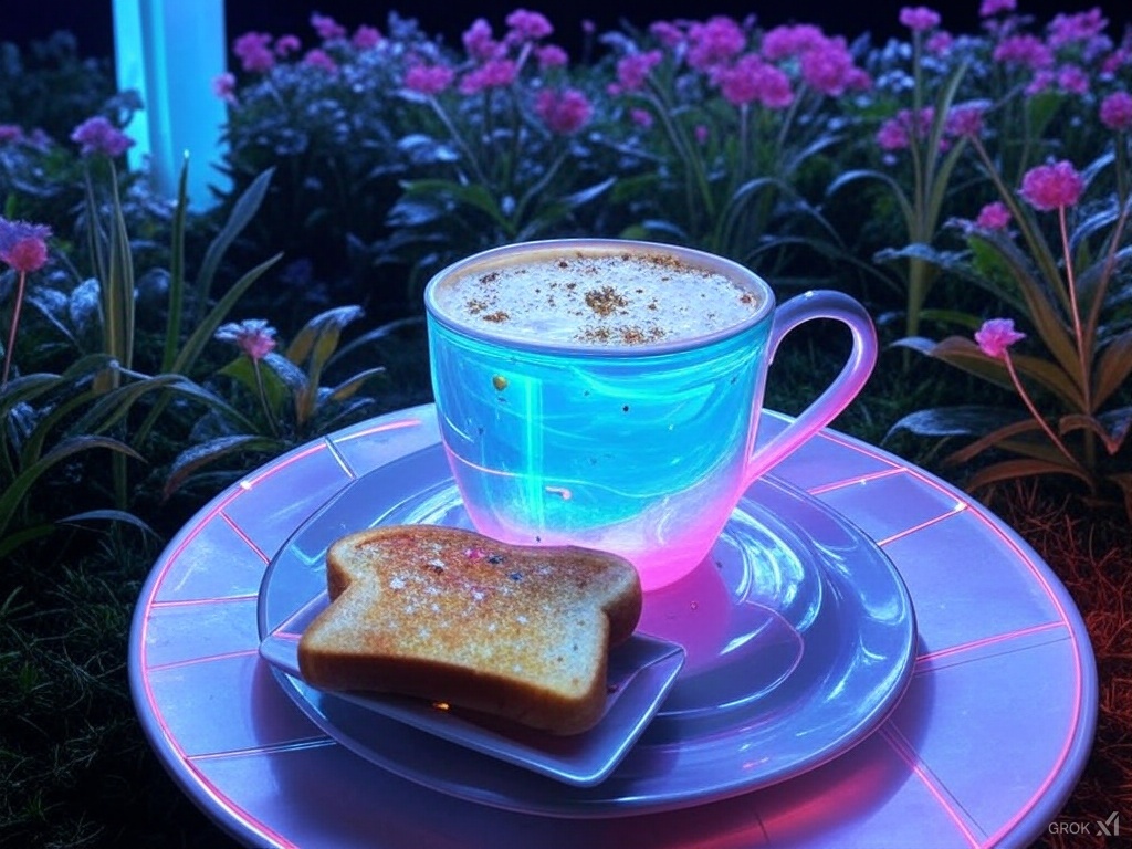 BlueGatitosx's tweet photo. Desayuno del futuro... un café que ilumina tu mañana y una tostada, todo servido con tecnología, arte y un toque punk. Porque el desayuno también puede ser una obra maestra. ☕🍞 #FuturistaYDelicioso #CaféDelFuturo #EstiloPunk #CoffeeFirst #GoodMornLy #GoodMorning https://t.co/ssCN4NZmmY