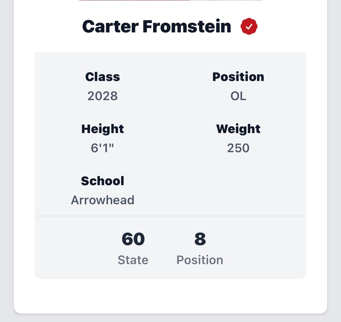 Carter Fromstein (@carterfromstein) on Twitter photo Thank you <a href="/PrepRedzoneWI/">Prep Redzone Wisconsin</a> for the rank! Glad to be Top 10 at my position! Still working to be my best!
<a href="/MJ_NFLDraft/">Mark Johnson</a> <a href="/CoachHarris28/">Matthew Harris</a> <a href="/ahs_fb/">Arrowhead Football</a> <a href="/mitchel_bilicki/">Mitchel Bilicki</a> <a href="/BadgerFootball/">Wisconsin Football</a> Thank you <a href="/PrepRedzoneWI/">Prep Redzone Wisconsin</a> for the rank! Glad to be Top 10 at my position! Still working to be my best!
<a href="/MJ_NFLDraft/">Mark Johnson</a> <a href="/CoachHarris28/">Matthew Harris</a> <a href="/ahs_fb/">Arrowhead Football</a> <a href="/mitchel_bilicki/">Mitchel Bilicki</a> <a href="/BadgerFootball/">Wisconsin Football</a>