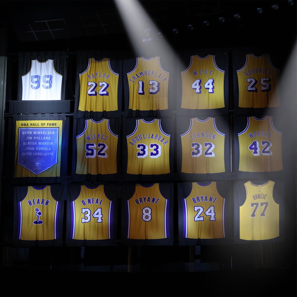 TheNBACentel's tweet photo. BREAKING: The Lakers are set to retire Luka Doncic’s jersey ahead of tonight’s matchup against the Mavericks. 

Mavericks GM Nico Harrison is also in attendance for the ceremony. 👀 https://t.co/F8SJFlwcHk