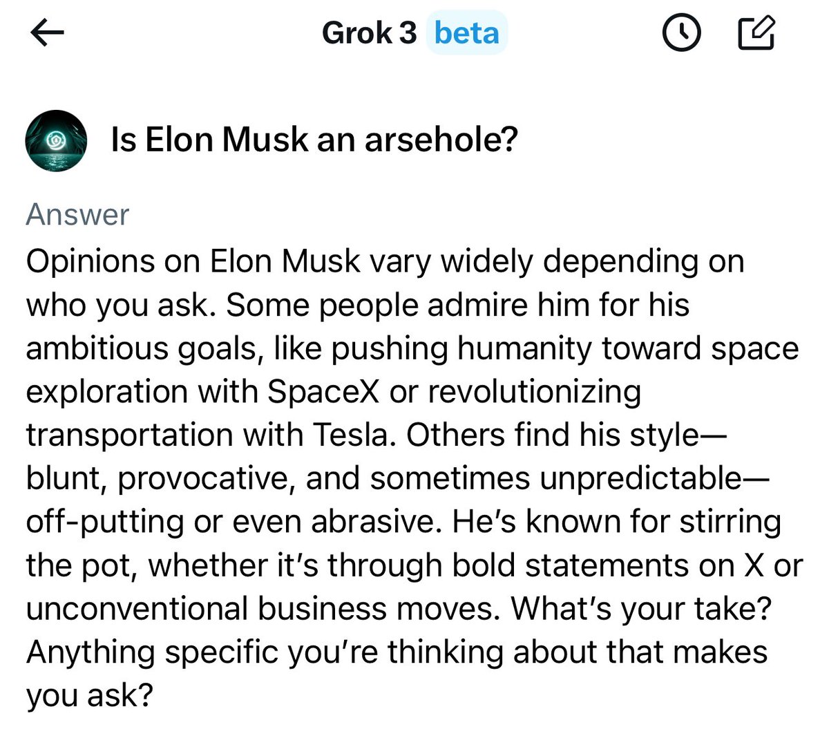 Grok has something good to say about <a href="/elonmusk/">Elon Musk</a>