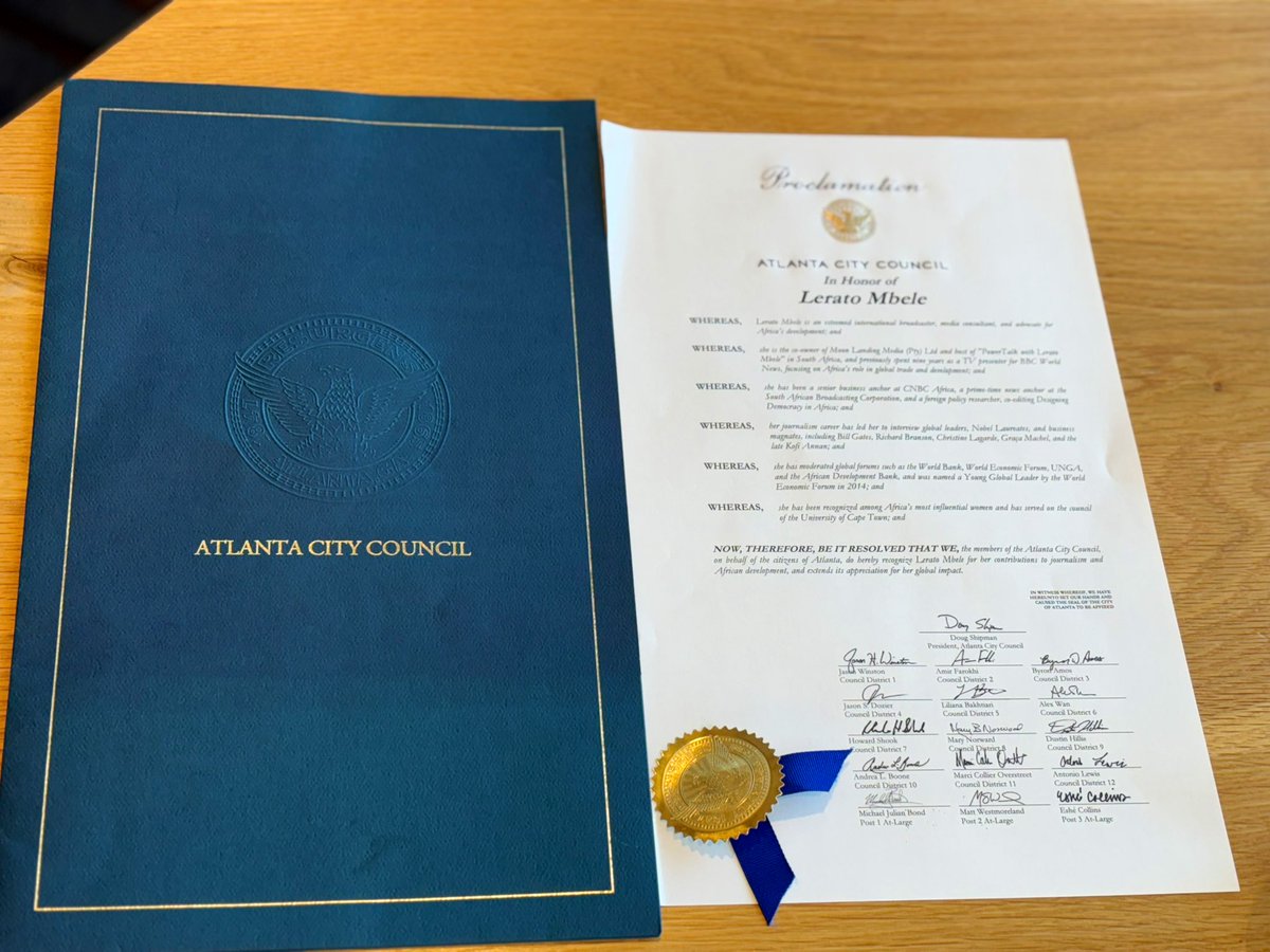 mbele_lnb's tweet photo. A pleasant and humbling surprise. Thank you for the honour of a granting me a  “Proclamation from the City of Atlanta GA” USA🇺🇸 My humble gratitude to the honourable Mayor Andre Dickson, members of the City Council undersigned and Mme Vanessa Manly. In SA 🇿🇦we say Ngiyabonga 🙏🏽 https://t.co/0xmI4IcW7q