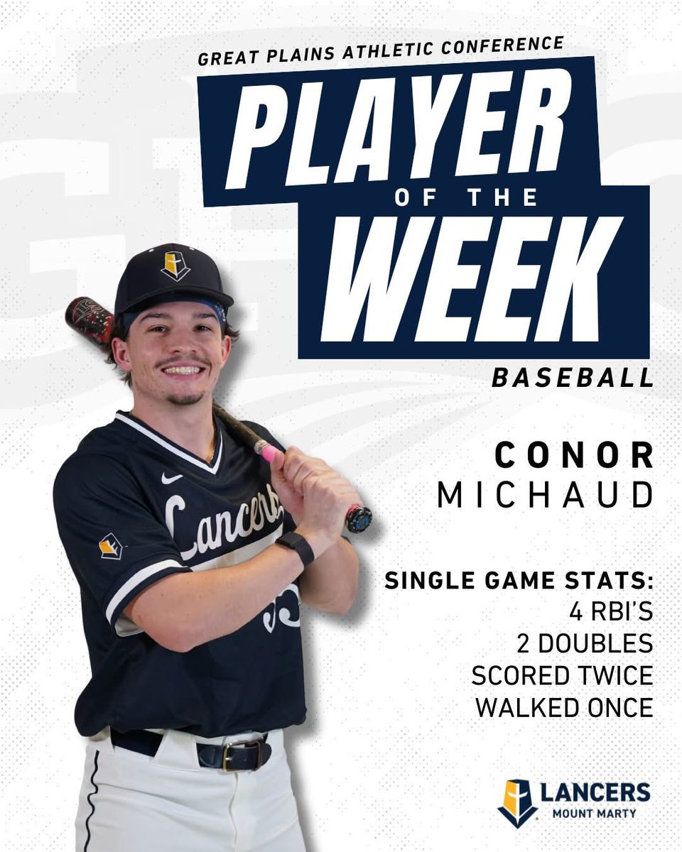 Congratulations to Conor Michaud for being named a Great Plains Athletic Conference Player of the Week! ⭐ #GoLancers