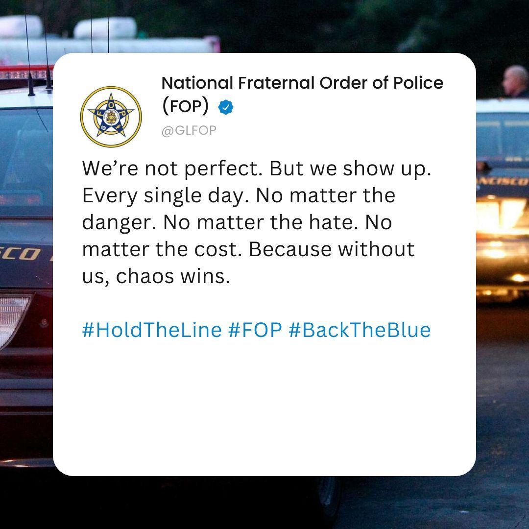We’re not perfect. But we show up. Every single day. No matter the danger. No matter the hate. No matter the cost. Because without us, chaos wins. 

#HoldTheLine #FOP