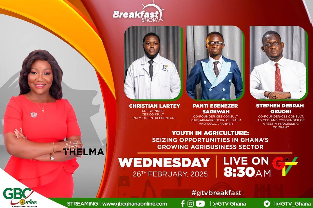 UGPSAlegon's tweet photo. Good morning, Ghana!
Join us TODAY on GTV's Breakfast Show to explore innovative business growth strategies!
#Pharmapreneurs #agriculture #agribusiness #ugpsa #Rx24 #gtvbreakfast #youthinagriculture https://t.co/W6RzBRqDRA