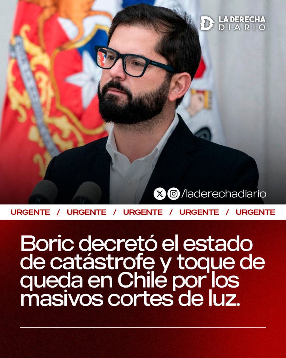 Gabriel Boric declared a state of catastrophe and curfew in Chile 🇨🇱 due to the massive power outages that affect 98% of the Chilean population throughout the country.
