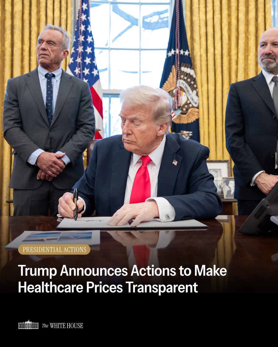 WhiteHouse's tweet photo. .@POTUS announced he will empower patients with clear price transparency and lower healthcare costs for American families. ⬇️

MAKING AMERICA HEALTHY AGAIN! https://t.co/3MLUEJVaXE