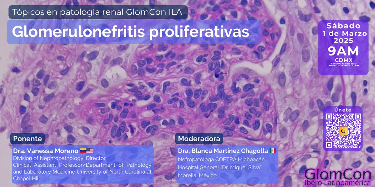No te pierdas este sábado el seminario: 

☞ Glomerulonefritis proliferativas 🔬💯

🗓️ 1/Marzo/25
🕘 9 am CDMX
🧑🏻‍⚕️ Dra. Vanessa Moreno 🇻🇪🇺🇸

Zoom ID: 863 6358 3637
Pass: 343 190

#GlomConILA #GlomConAmor #MeGusta