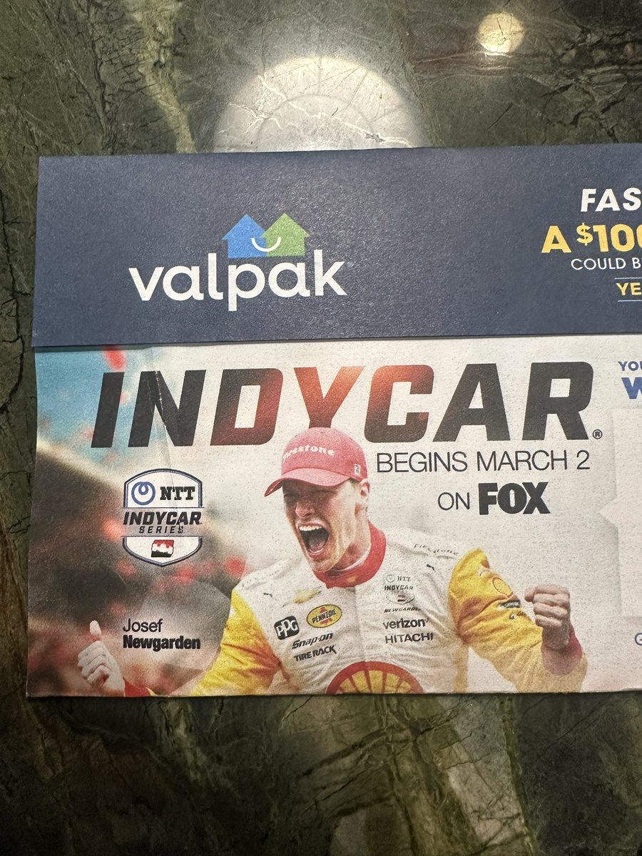 Not the <a href="/IMS/">Indianapolis Motor Speedway</a> Blue Envelop, but just got this <a href="/Valpakcoupons/">Valpak</a> envelop when I opened the mail at home tonight! Let’s go <a href="/IndyCar/">NTT INDYCAR SERIES</a> <a href="/IndyCarOnFOX/">INDYCAR on FOX</a>!