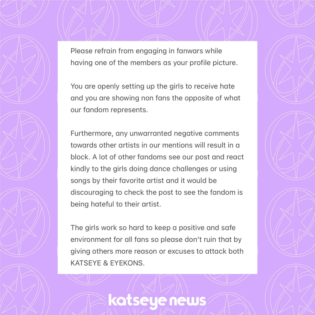 NewsKatseye's tweet photo. With a comeback right around the corner, it’s important we remain as positive and cheerful as possible as we cannot properly support the girls with negative energy in the air. https://t.co/BEWc0viNPz