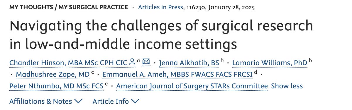AJS Student and Resident Scholar (STARS) Committee (@ajs_stars) on Twitter photo Congratulations to a few of our 🌟STARS🌟 members who published their perspective piece on navigating the challenges of surgical research in low-and-middle income settings. Don't miss out on this incredibly impactful work!
americanjournalofsurgery.com/article/S0002-…
<a href="/AmJSurgery/">AmJSurgery</a> Congratulations to a few of our 🌟STARS🌟 members who published their perspective piece on navigating the challenges of surgical research in low-and-middle income settings. Don't miss out on this incredibly impactful work!
americanjournalofsurgery.com/article/S0002-…
<a href="/AmJSurgery/">AmJSurgery</a>
