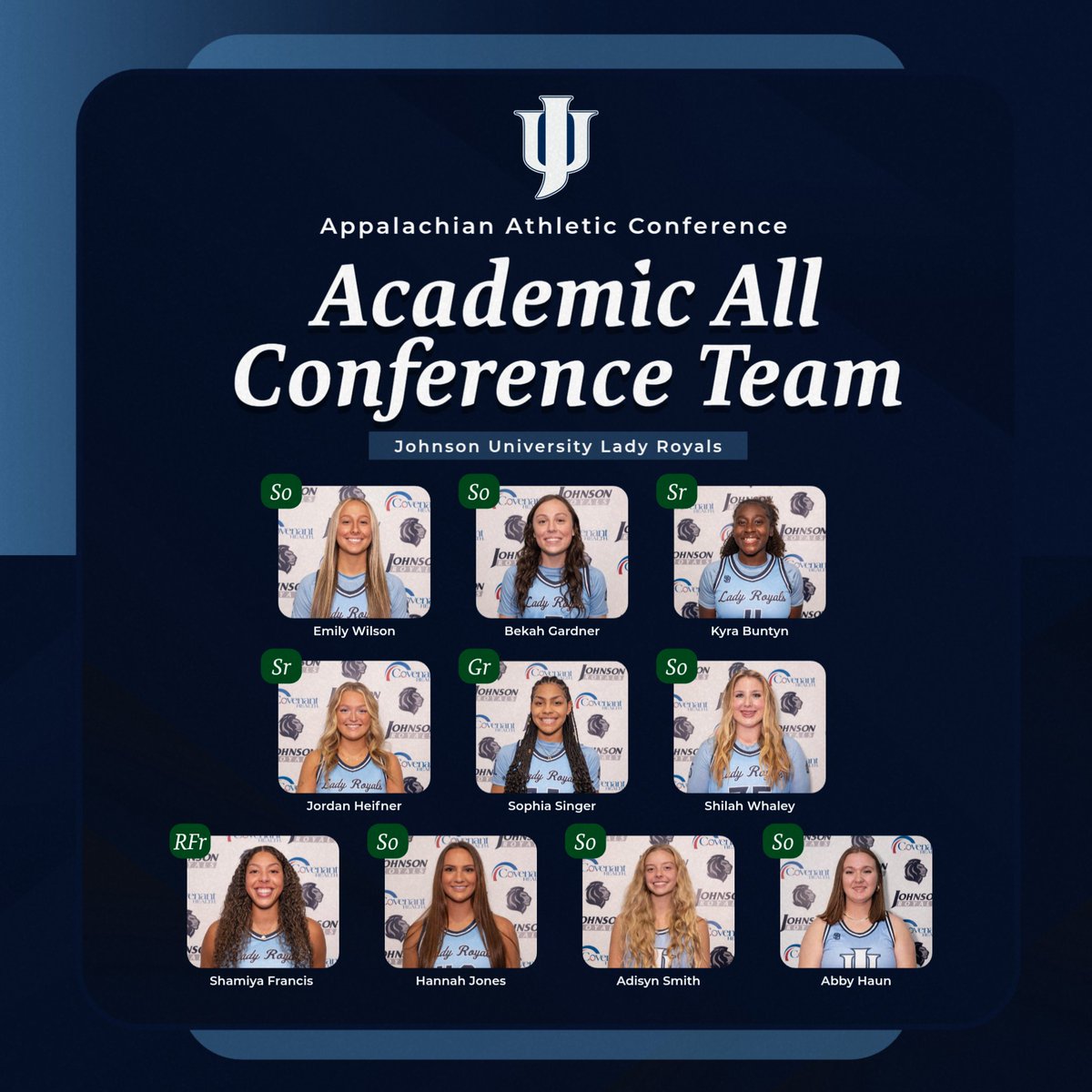 Congratulations to all 10 of our AAC Academic All Conference Award winners!! #RoyalStateOfMind #LadyRoyals #WeAreJU