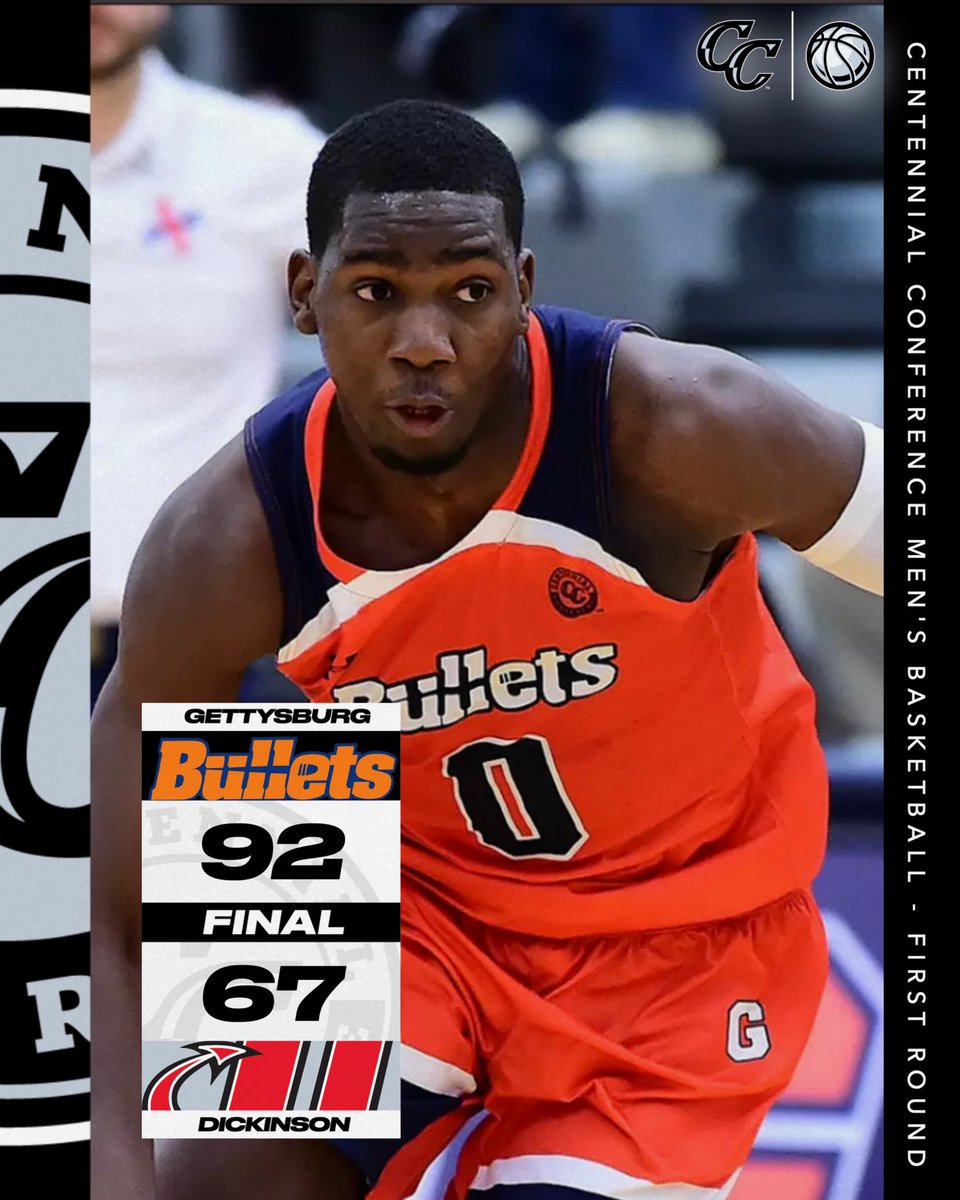 CentennialConf's tweet image. MBB | FINAL 

#3 @GburgMBB tops #6 Dickinson 92-67 to advance to #CCmbb semifinals 

Bullets will travel to #2 Johns Hopkins for an 8 pm tip on Friday 

#CentConf #d3hoops