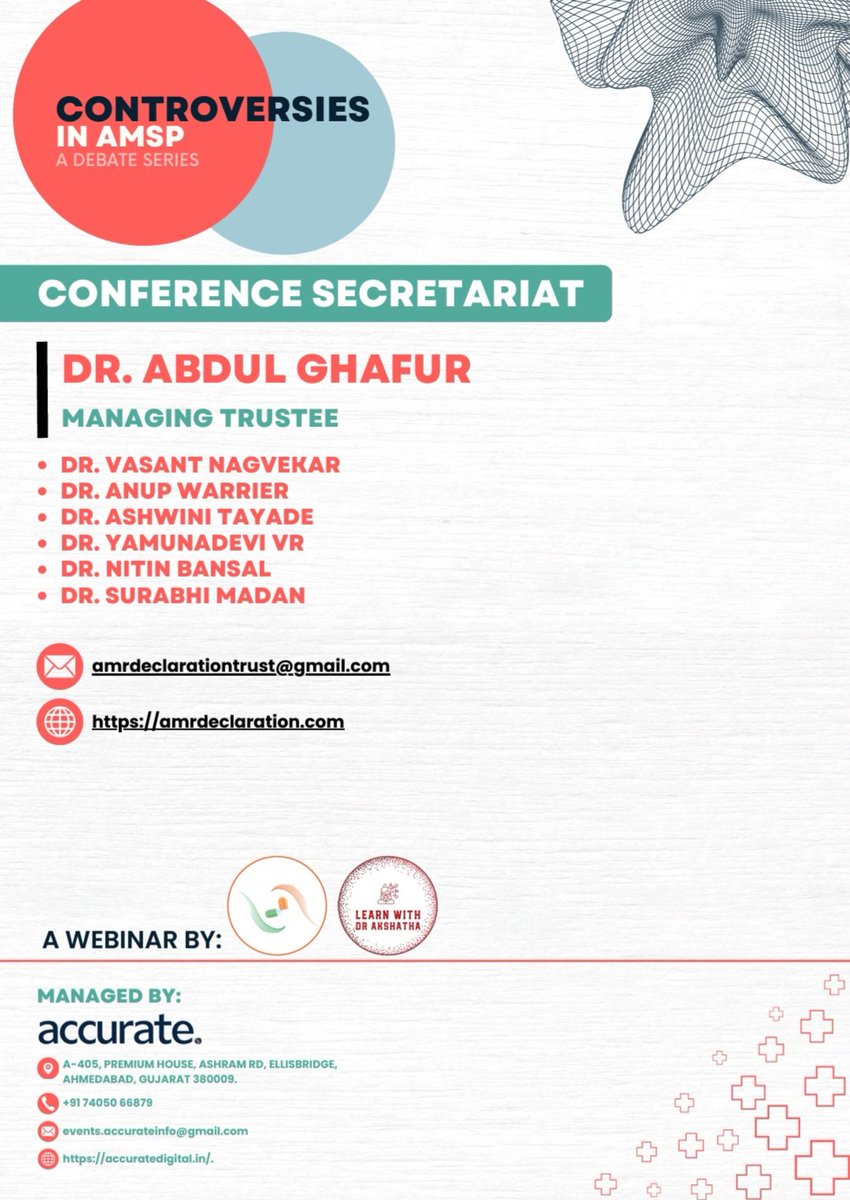 💡 Controversies in AMSP – A Debate Series 🦠
Join the experts to discuss critical issues in Antimicrobial Stewardship!

🗓 1st March 2025 | 🕕 6:00 PM IST onwards

👉 Register Now: accurateinfo.in/amrdeclaration
#AMR #InfectiousDiseases #AMSP
<a href="/CidsIndia/">CIDS India</a> 
<a href="/venkat_id/">The Infectious Diseases (ID) Doctor</a> 
<a href="/abimaneshID/">Abi Manesh</a>