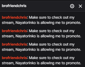 Please help, #Vtubers  

Someone has been coming into my chat and falsely claiming that I "allow" them to promote their stream. This is not okay, and it’s been happening to other VTubers too as I think he hates us for some reason. 

Not only do they spam in chat, but if they get