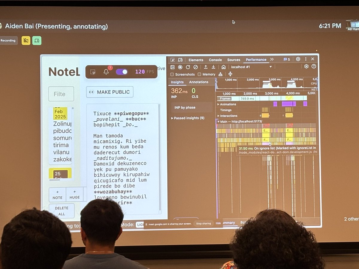 JohnWoodell's tweet image. React renders… do they matter? We can see lots going on with the profiler. @aidenybai presents during All Things Web at @getsentry HQ.