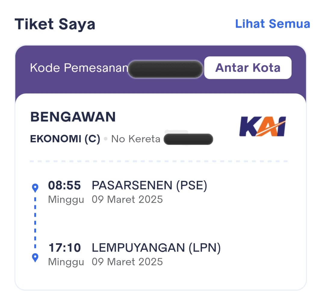 Captainmarve10's tweet photo. WTS want to sell jual tiket kereta api ΚΑΙ Access Pasar Senen ke Lempuyangan (jogja) BENGAWAN Ekonomi 70k only. Dijual krna mau naik bis. Yang mau bisa DM yaa. Trimsss #tiketkeretaapi #zonauang #GrandeFratello https://t.co/ffrIS3GPWn