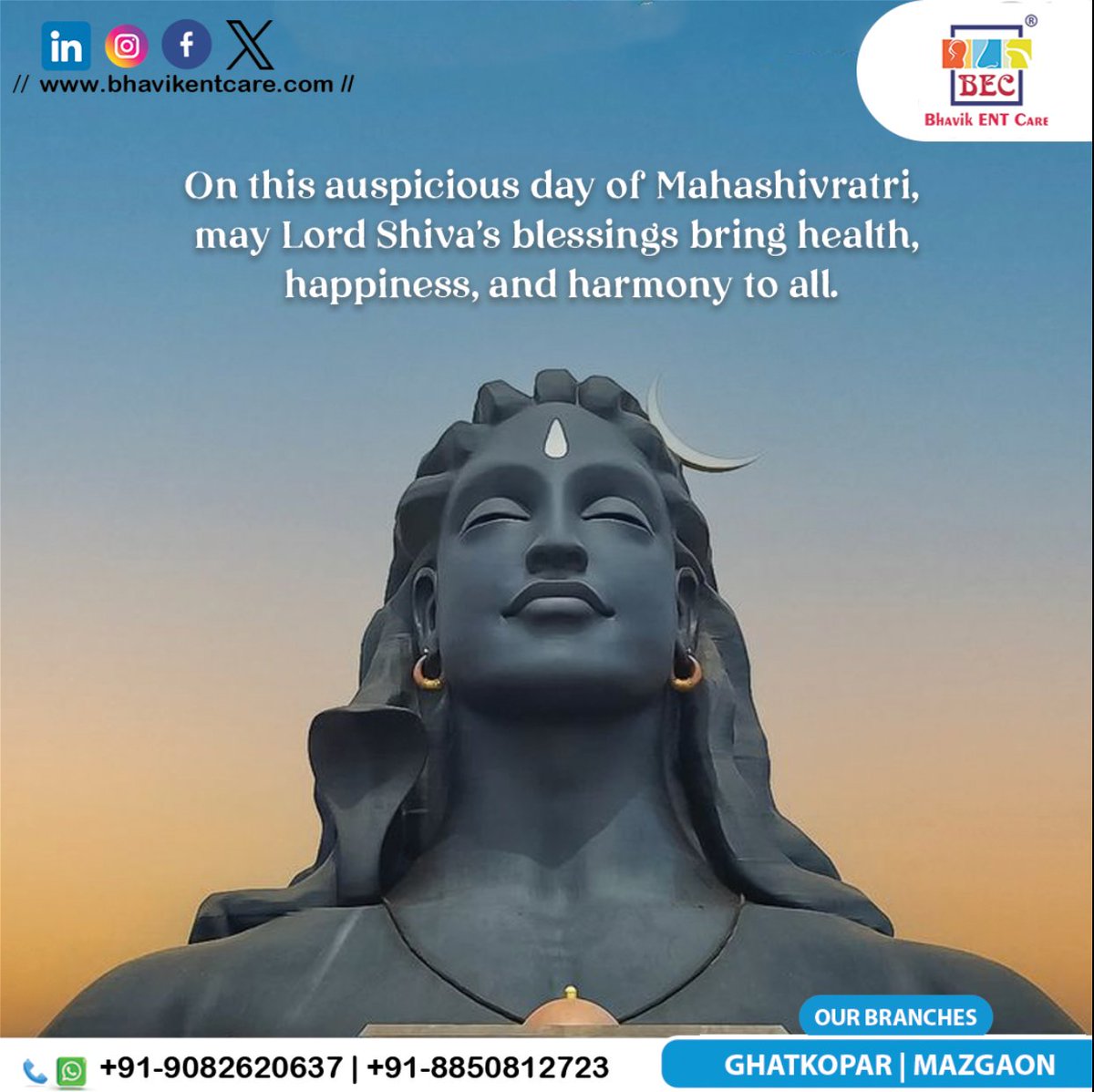 🌙🙏 Wishing You a Blessed Maha Shivratri! 🙏🌙

𝐘𝐨𝐮𝐫 𝐆𝐚𝐭𝐞𝐰𝐚𝐲 𝐓𝐨 𝐄𝐚𝐫, 𝐍𝐨𝐬𝐞, 𝐓𝐡𝐫𝐨𝐚𝐭 𝐖𝐞𝐥𝐥𝐧𝐞𝐬𝐬
📞𝐂𝐨𝐧𝐭𝐚𝐜𝐭 𝐧𝐨 :- +91 9082620637 | +91 8850812723
🌐 𝐖𝐞𝐛𝐬𝐢𝐭𝐞 :- bhavikentcare.com
.
.
#Mahashivratri #HarHarMahadev #BhavikENTCare