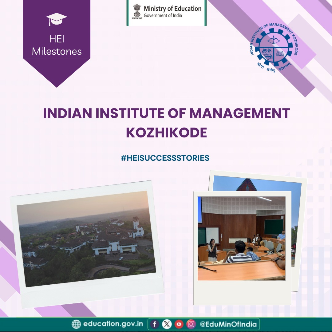 EduMinOfIndia's tweet image. #HEISuccessStories
IIM Kozhikode is advancing excellence in academics, social impact initiatives, and global collaborations.

1️⃣ Reading Rooms Initiative: Opened library-cum-reading rooms in collaboration with Calicut Airport and Kozhikode Municipal Corporation (KMC) to promote…