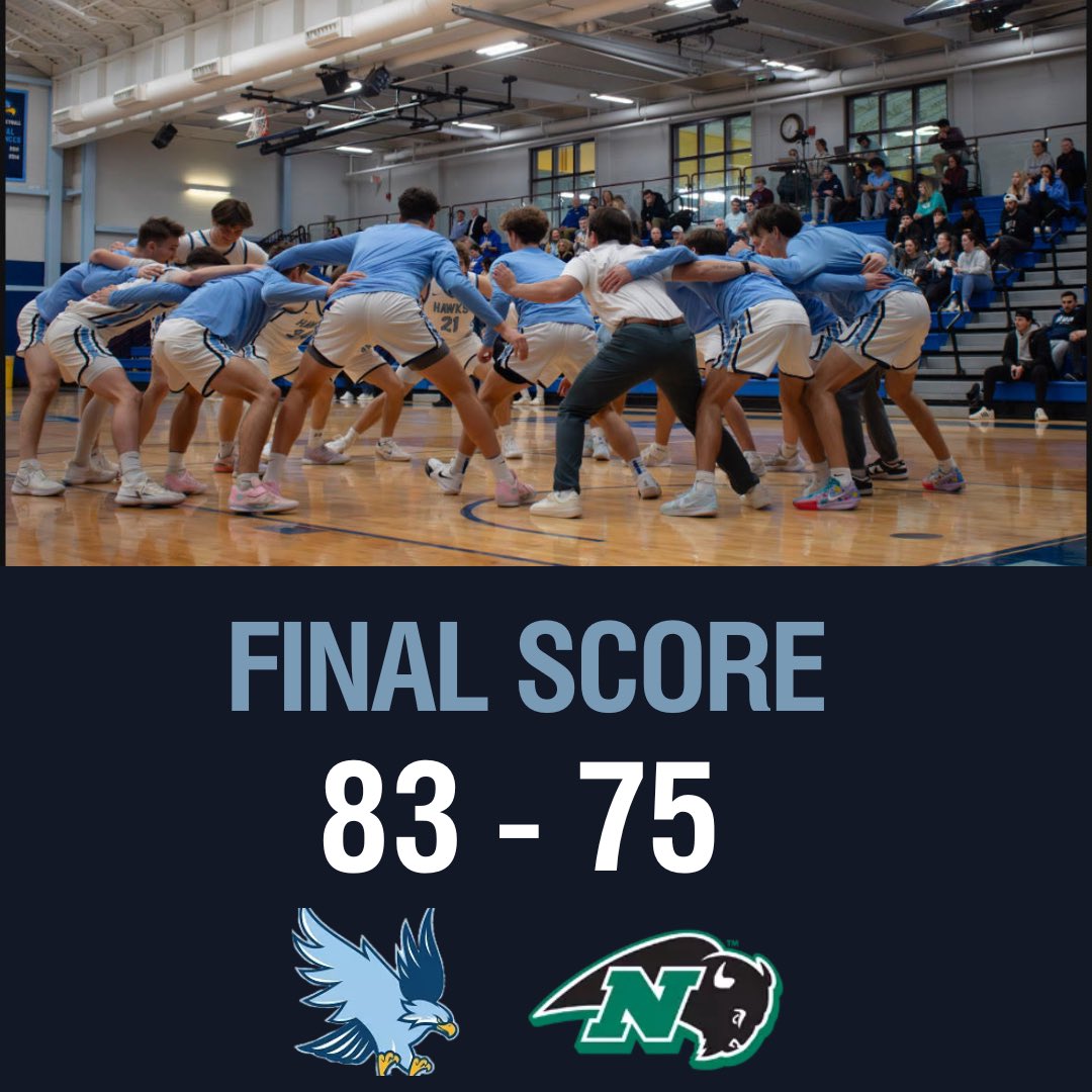 Hawks Win❗️

The Hawks come out firing in the second half to advance to the Conference of New England Semifinals against Western New England!

Points: Ryan Higgins - 22

Assists: Finn Miller, Nate Lopes, Phil Sughrue - 4

Rebounds: Finn Miller - 8