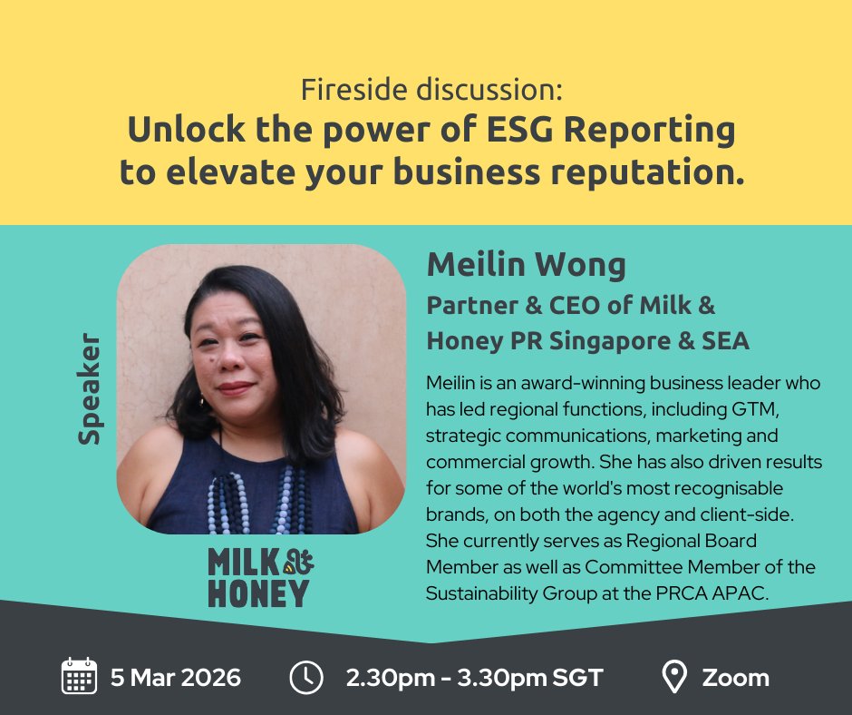 MilkHoneyPR's tweet photo. Wherever you are on your #ESG #reporting journey, next week, our fireside discussion panel of #experts will explore how you can use this data to elevate your business reputation.

Sign up here: https://t.co/9hXducinnw

#Sustainability #Storytelling #Reputation #Credibility https://t.co/HJFEdiu9Nk