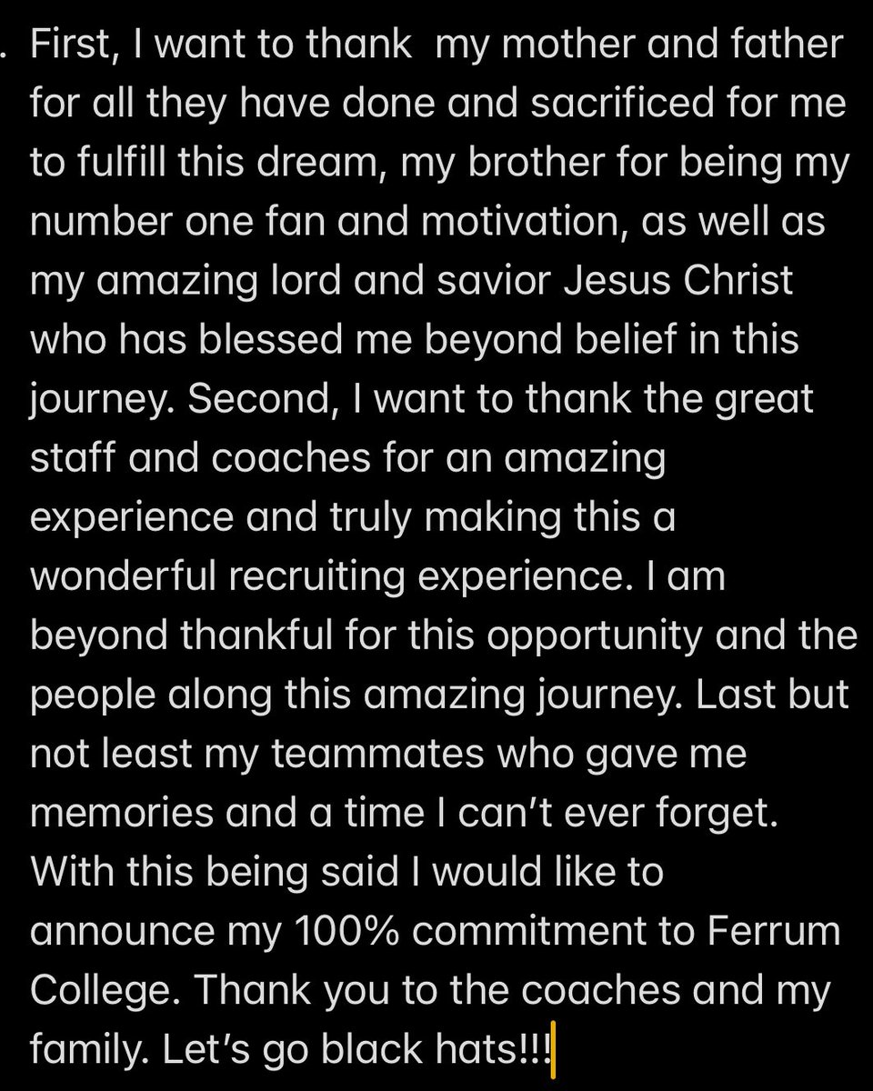 #AGTG100% committed 💪🏾🙏🏾🎩 ⁦<a href="/FerrumCollege/">Ferrum College</a>⁩ ⁦<a href="/FerrumFootball/">Ferrum Football</a>⁩ ⁦<a href="/coach_ksherman/">Kevin Sherman</a>⁩ ⁦<a href="/thetruAK/">Coach AK</a>⁩ ⁦<a href="/MikeHor05411621/">Mike Horton</a>⁩ ⁦<a href="/sims_coach/">COACH SIMS</a>⁩ <a href="/GhsGmenFootball/">Graham Football</a>⁩ ⁦<a href="/Graham_Sports1/">Graham Sports Network</a>⁩ ⁦