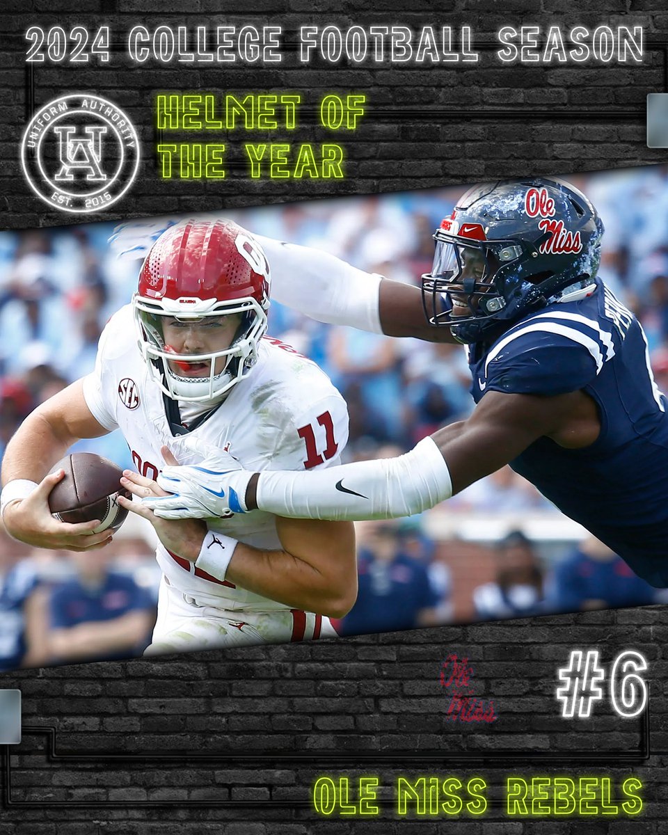 #UniAuthority Best Helmet of the 2024 College Football Season:
6. <a href="/OleMissFB/">Ole Miss Football</a> 

#UAAwards | <a href="/olemisseq/">Ole Miss Equipment</a>