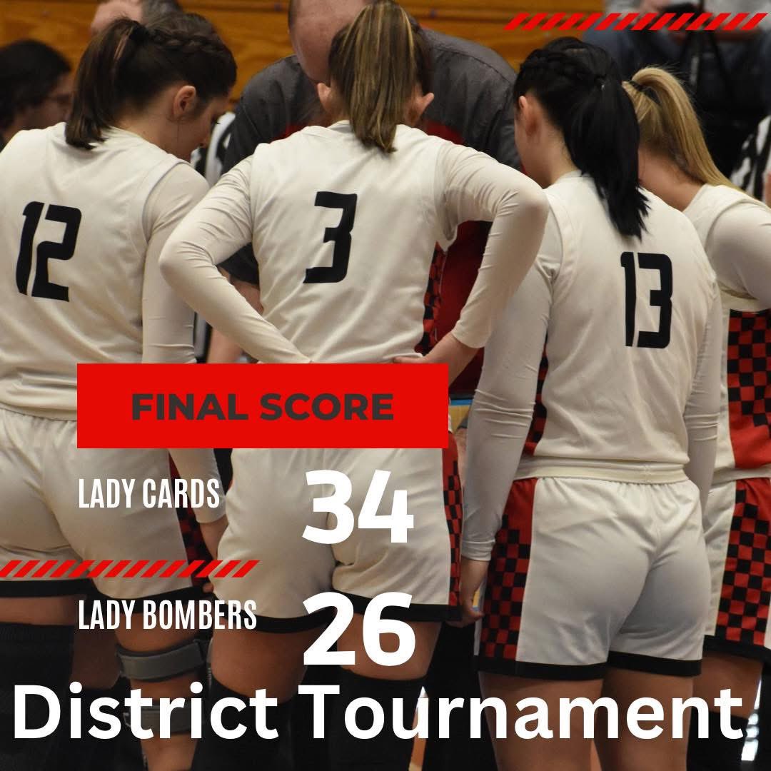The Lady Cardinals are advancing to the 3rd District Championship, Thursday night, after their win against Ballard County tonight!

Lay Mayes 17
Keely Henson 11
Lex Feagin 4
Camea Hunt 2

Come out to Graves County High School Thursday night as they take on the Lady Eagles.