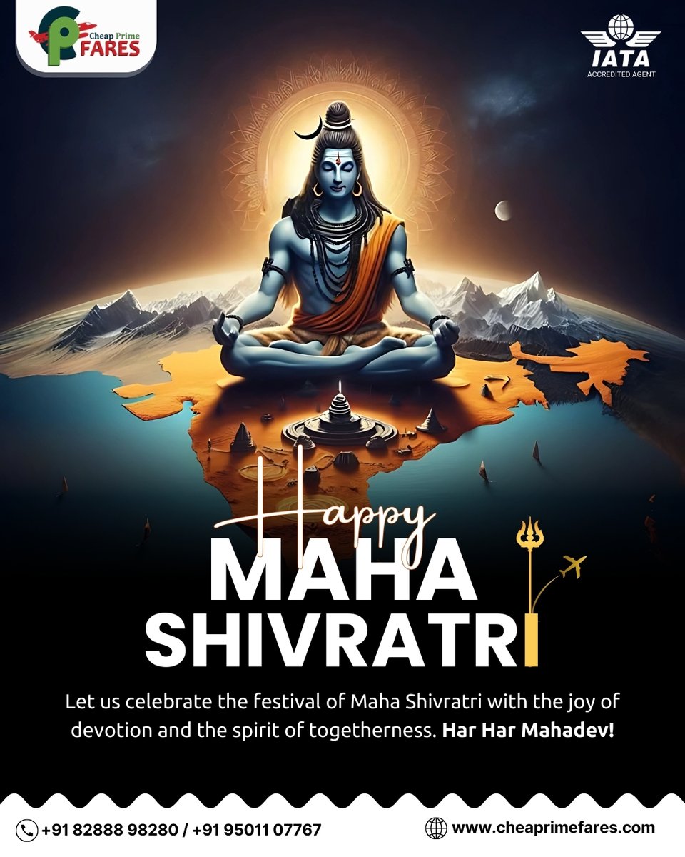 PrimeFares's tweet photo. Happy Maha Shivratri!
Celebrate this special day with the blessings of Lord Shiva.
Book your international flights with CheapPrimeFares and get the best deals!
📞 +91 82888 98280
🌐 https://t.co/bSsCUEwcVl
#HappyMahaShivratri #HarHarMahadev #CheapPrimeFares #FlightDeals #Travel https://t.co/GwXLdMfMRs