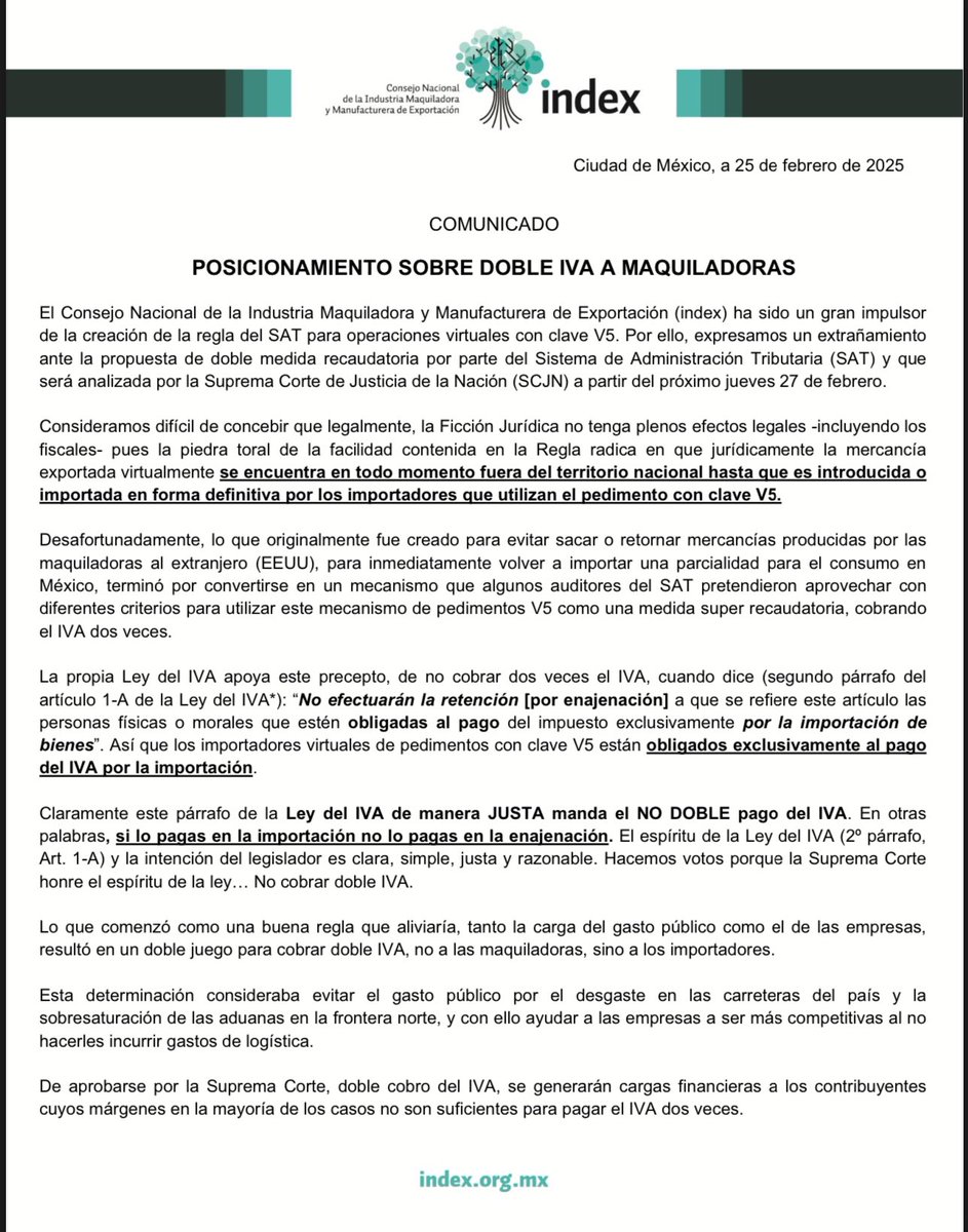 index_nacional's tweet photo. 📄POSICIONAMIENTO SOBRE DOBLE IVA A MAQUILADORAS https://t.co/0WUPI6RO4o