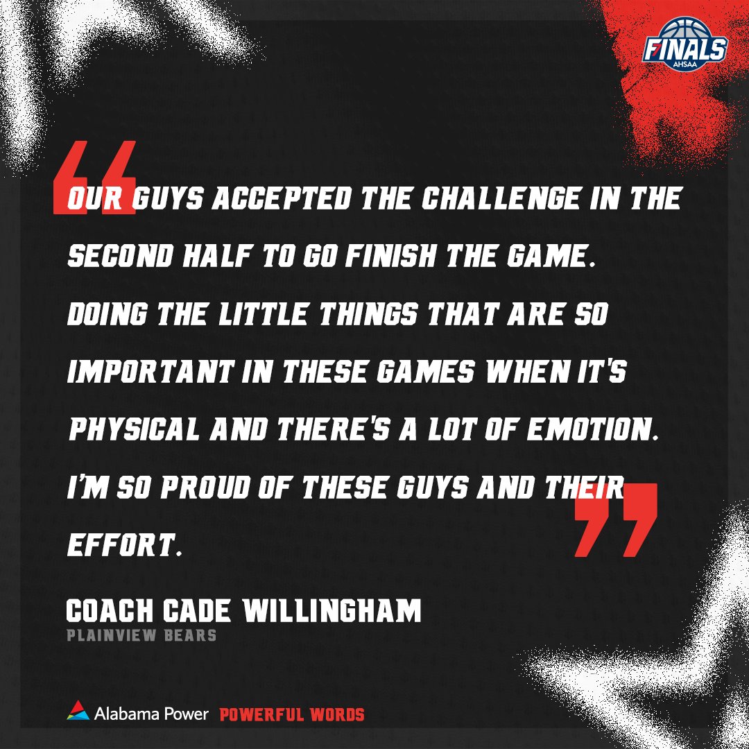 AHSAA (@ahsaaupdates) on Twitter photo The #4ABoys post-game press conference is happening now at <a href="/LegacyArena/">Legacy Arena</a>! Hear what Head Coach Cade Willingham has to say about the <a href="/PlainviewHoops/">Plainview Basketball</a> win with @AlabamaPower's Powerful Words! 🗣
#StateFinals | #Ball4ItAll | @AlabamaPower | #4A | <a href="/LegacyArena/">Legacy Arena</a> The #4ABoys post-game press conference is happening now at <a href="/LegacyArena/">Legacy Arena</a>! Hear what Head Coach Cade Willingham has to say about the <a href="/PlainviewHoops/">Plainview Basketball</a> win with @AlabamaPower's Powerful Words! 🗣
#StateFinals | #Ball4ItAll | @AlabamaPower | #4A | <a href="/LegacyArena/">Legacy Arena</a>