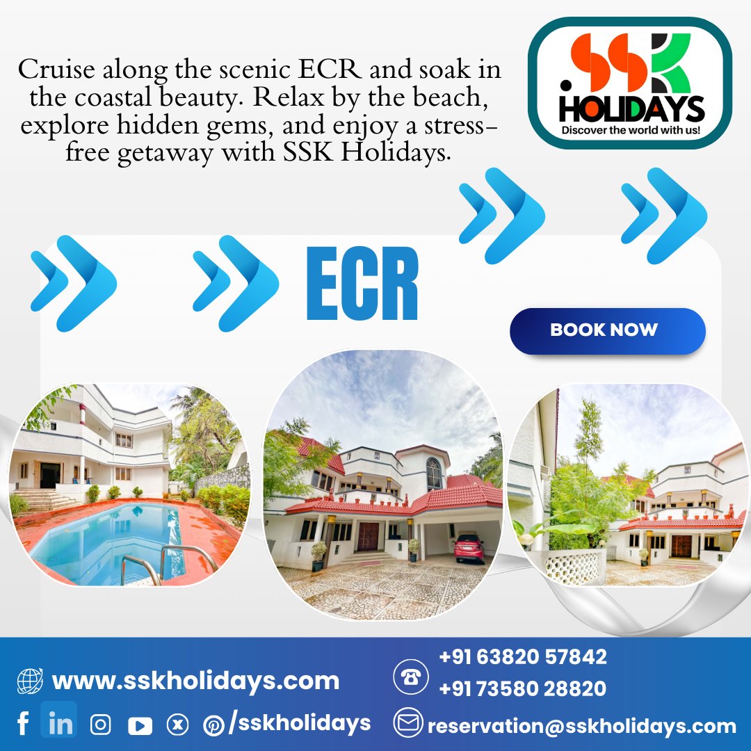 sskholidays's tweet photo. 🚗💨 Ready for a scenic getaway? ECR is calling!
Embark on an unforgettable journey with SSK Holidays and discover the beauty of the East Coast Road!
https://t.co/aQFZDZoXtu
#SSKHolidays #ECRAdventures #TravelWithSSK #ScenicECR #BeachGetaway #ExploreTamilNadu #TravelInStyle https://t.co/FeOIK8ZXZf