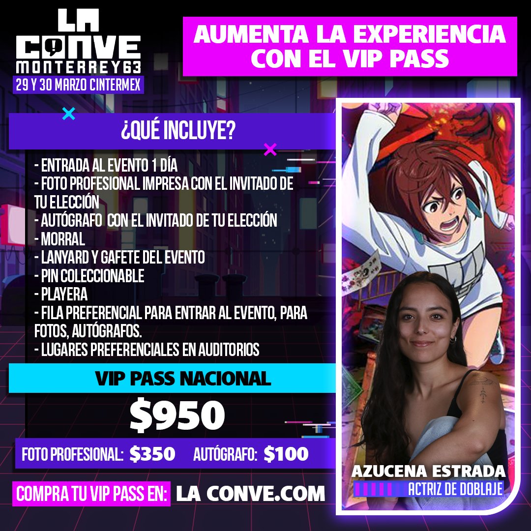 LaConveMTY's tweet photo. 🎤✨Los Pases VIP de nuestros invitados de doblaje ya están a la venta. 🎟️🔥 Disfruta de beneficios exclusivos como fotos, autógrafos, acceso preferente y más. Consigue tu pase aquí 👉 https://t.co/iHPH1UJlTo
#LaConve #PaseVIP #Doblaje #ActoresDeDoblaje #VocesQueMarcan https://t.co/fqLiFw8swO