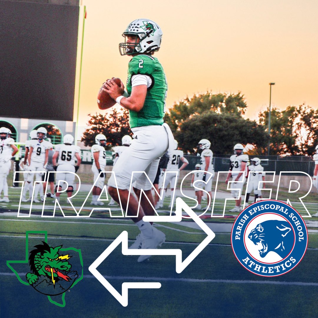 I’m excited to announce that I have transferred from Southlake CARROLL ISD to Parish Episcopal school in Dallas. I am very excited about the opportunity to play for Parish and Coach Novakov! ⁦⁦<a href="/coachnovakov/">Coach Novakov</a>⁩ ⁦<a href="/ParishSports/">Parish Athletics</a>⁩